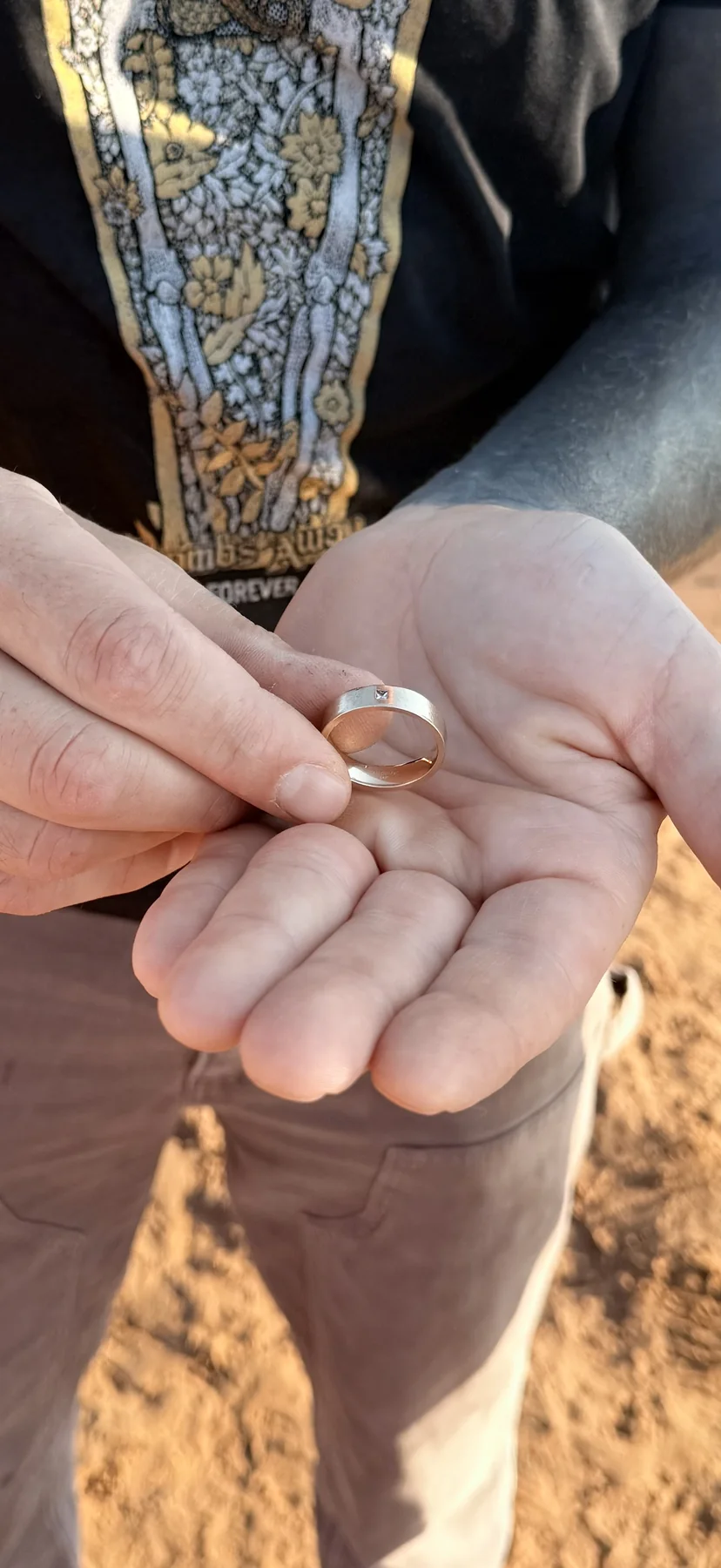 Recovered 14K gold wedding band with diamond after an Oklahoma lake recovery