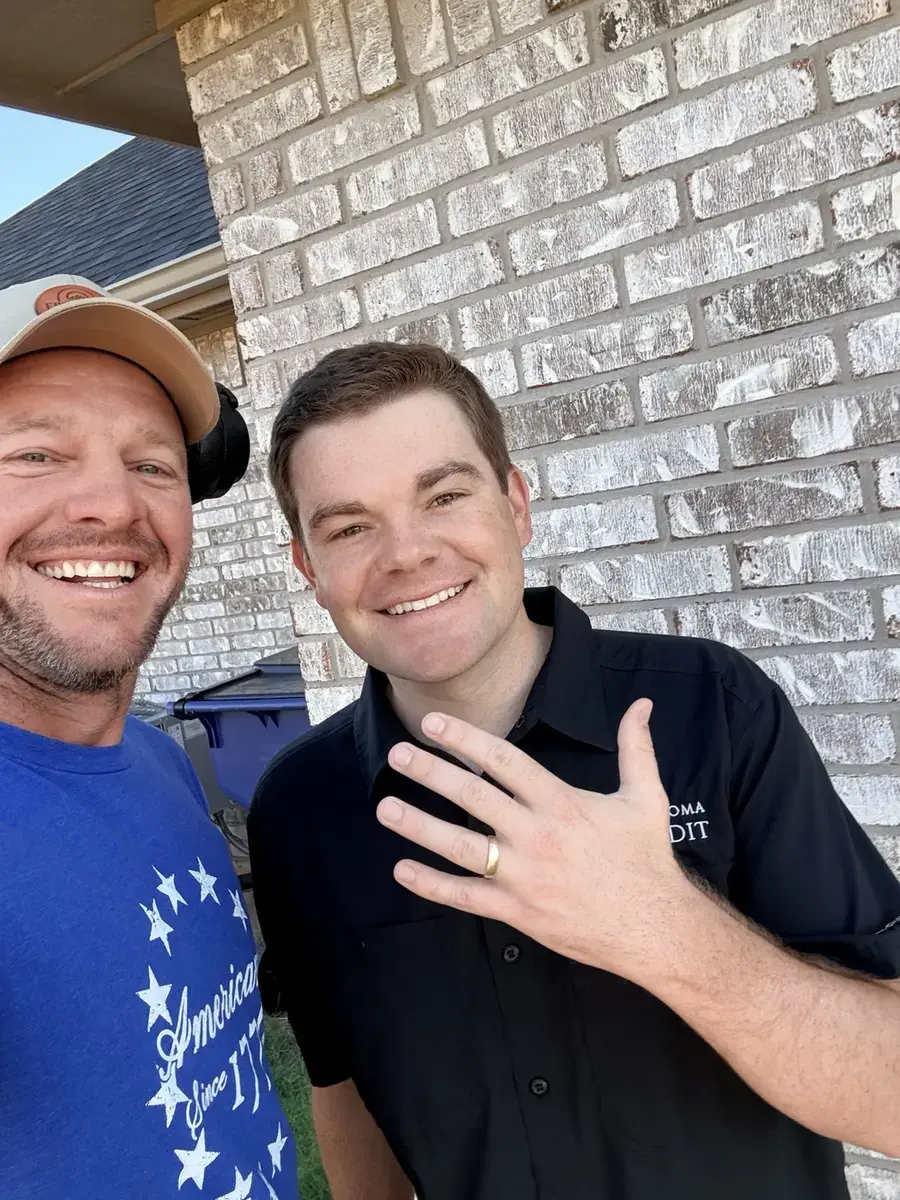 Client wearing his recovered 18K gold ring in Blanchard